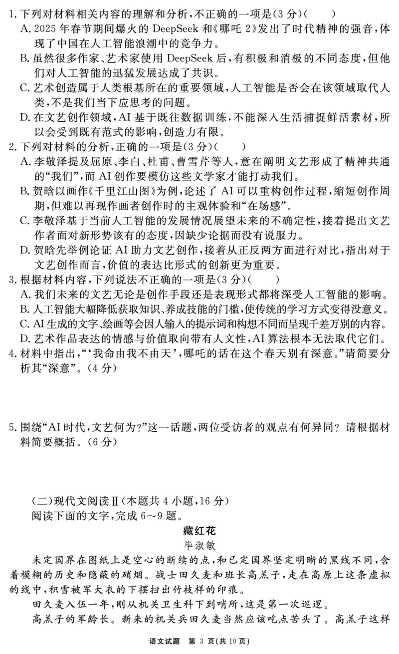 安徽省合肥一六八中学2025届高三最后一卷语文_2025年6月_250601安徽省合肥一六八中学2025届高三最后一卷（全科）