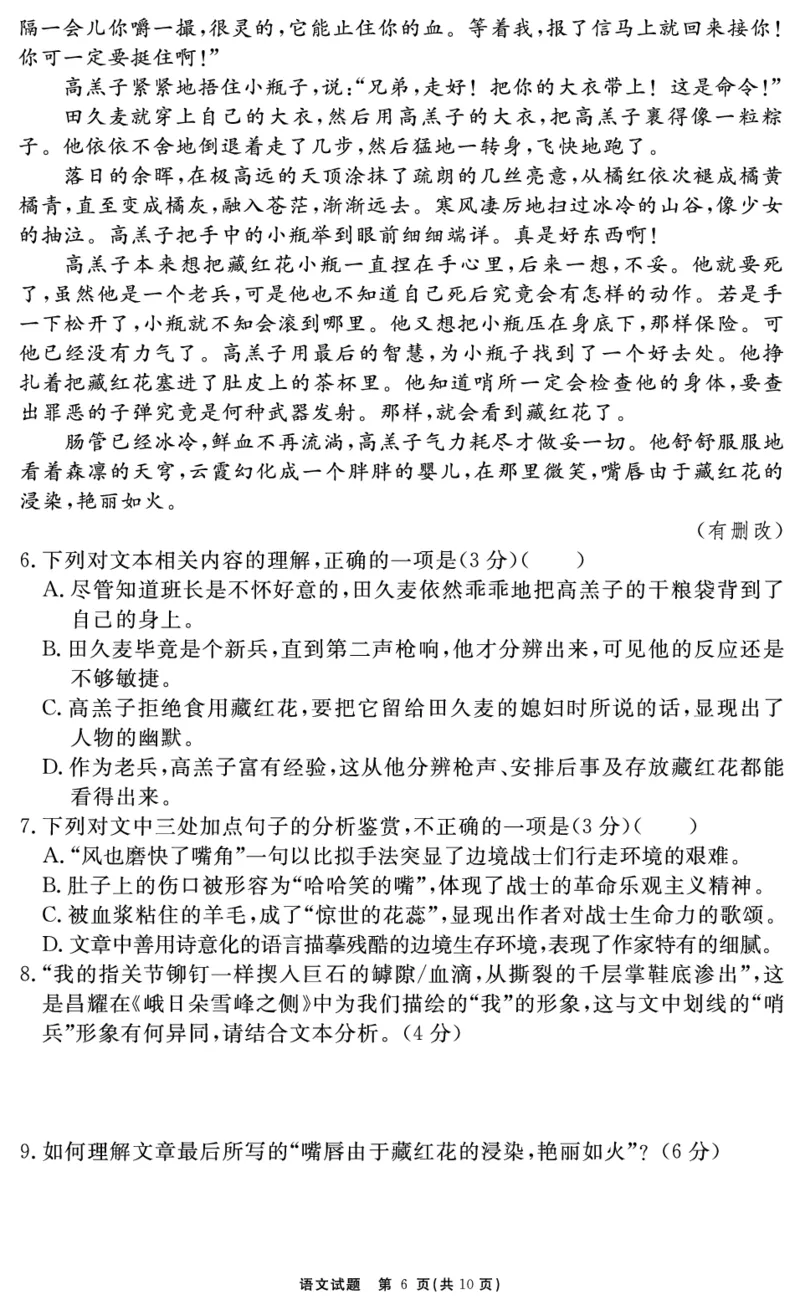 安徽省合肥一六八中学2025届高三最后一卷语文_2025年6月_250601安徽省合肥一六八中学2025届高三最后一卷（全科）