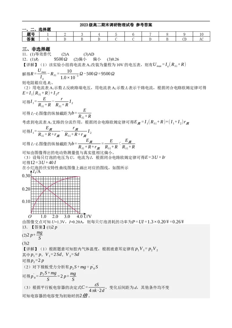 安徽省合肥市一六八中学2024-2025学年高二下学期期末考试物理试题答案_2025年7月_250729安徽省合肥市合肥一六八中学2024-2025学年高二下学期期末考试（全科）