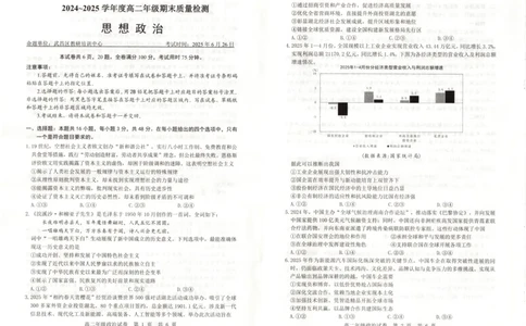 湖北省武昌区2024~2025学年度高二年级期末质量检测政治_2025年6月_250628湖北省武昌区2024~2025学年度高二年级期末质量检测（全科）