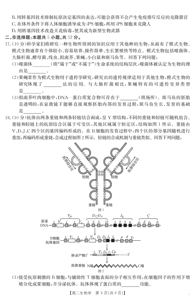 山西省2024-2025学年高二下学期期末考试生物_2025年7月_250715山西省金太阳2024-2025学年高二下学期期末考试（25-568B）（全科）