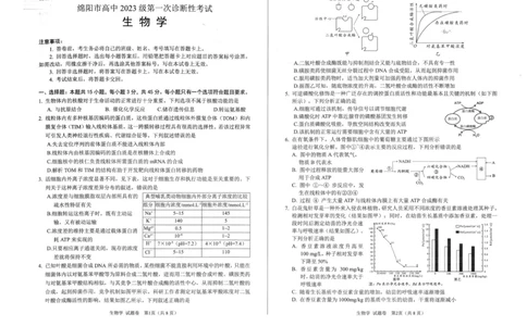 绵阳市高中2023级第一次诊断性考试生物_251104四川省绵阳市高中2023级第一次诊断性考试（绵阳一诊A卷）（全）