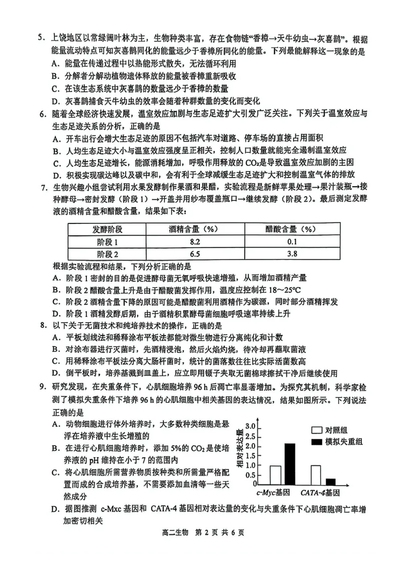 江西省上饶市2024-2025学年高二下学期期末教学质量检测生物试题（含答案）_2025年7月_250701江西省上饶市2024-2025学年下学期期末教学质量检测