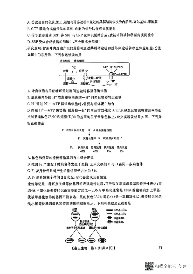 生物试卷福建高三2025-2026学年百校11月联考_251115福建省百校联考高三2025-2026学年11月联考（全科）