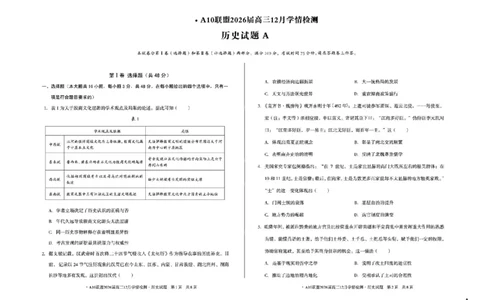 安徽省A10联盟2025-2026学年高三上学期12月学情检测历史A试题（含答案）_2025年12月_251224安徽省A10联盟2025-2026学年高三上学期12月学情检测（全科）