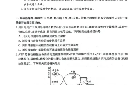 四川省2025一2026学年高三一轮复习阶段性测评生物_2025年12月_251208天府名校大联考&middot;四川省2025一2026学年高三一轮复习阶段性测评（全科）