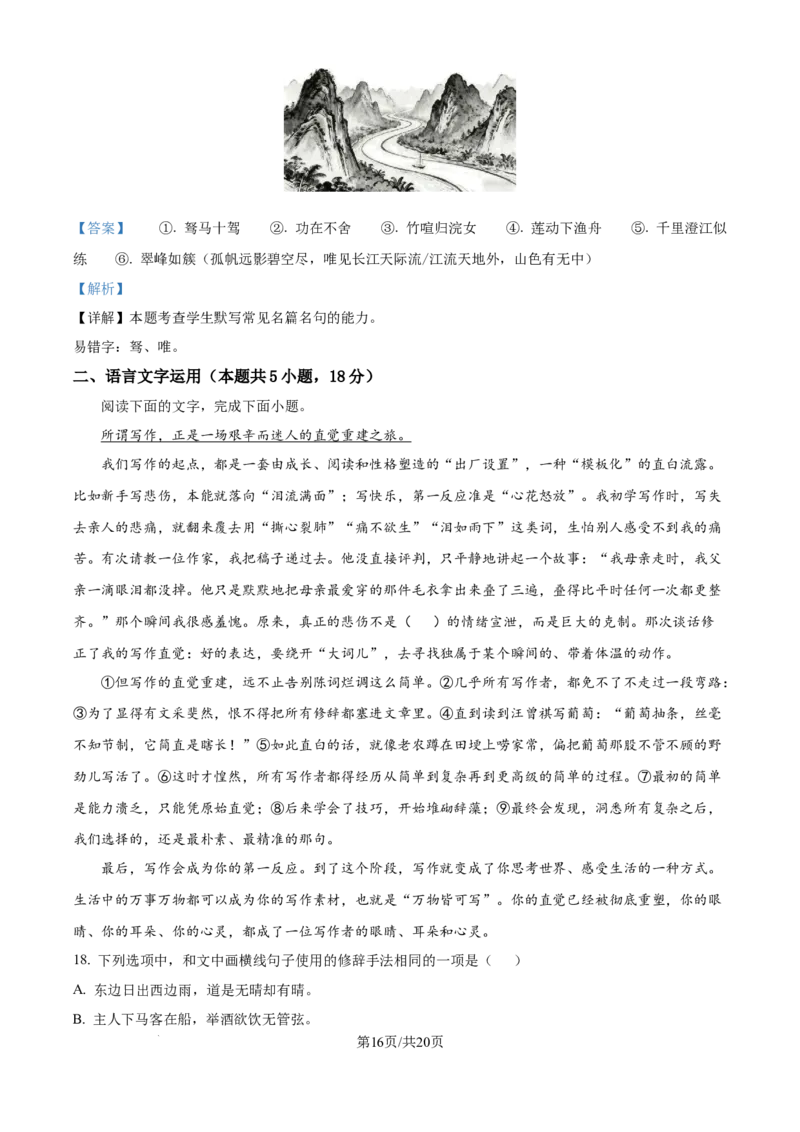 精品解析：山东省实验中学2025-2026学年高三上学期11月期中考试语文试题（解析版）_251108山东省实验中学2025-2026学年高三上学期第二次诊断性考试