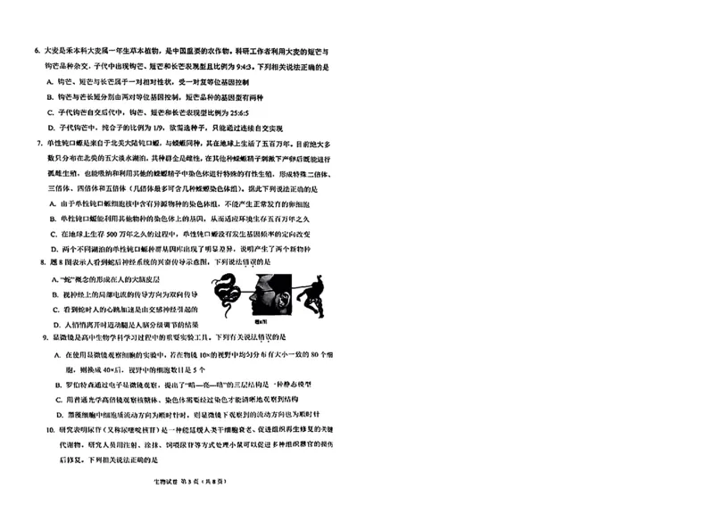 2024届重庆市高三生物学业质量调研抽测第一次生物试题_2024年1月_01每日更新_20号_2024届重庆主城区高学业质量调研抽测(第一次)_重庆主城区高2024届学业质量调研抽测（第一次）生物