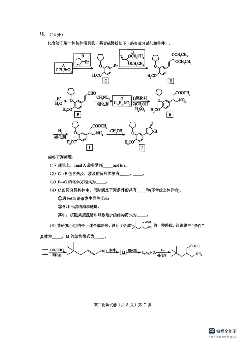 湖北省七市州2024-2025学年高二下学期期末考试化学试卷(含答案)高二期末化学试卷_2025年7月_250703湖北省七市州2024-2025学年度高二下学期期末联考（全科）
