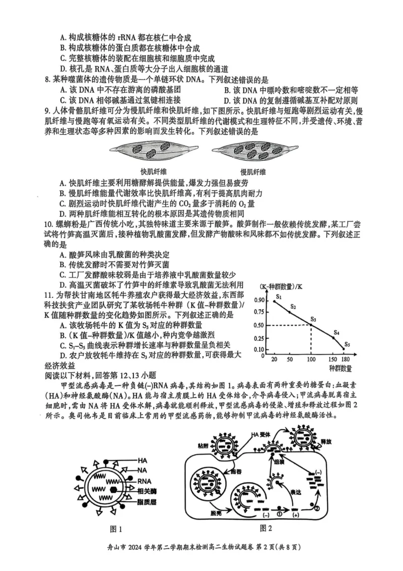 浙江省舟山市2024-2025学年高二下学期6月期末生物_2025年6月_250630浙江省舟山市2024-2025学年高二下学期6月期末考试（全科）_浙江省舟山市2024-2025学年高二下学期6月期末生物