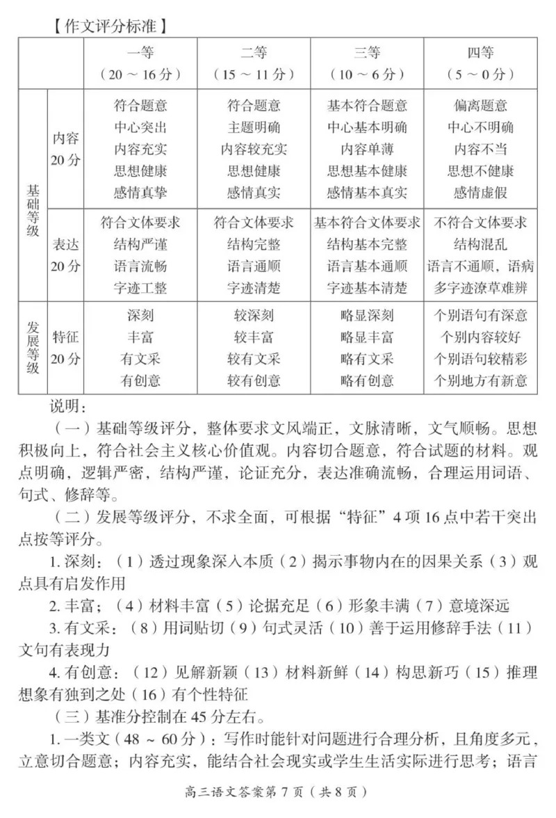 2026届高三一模语文（答案解析及评分标准）(1)_251104湖南省郴州市2026届高三上学期一模（全科）_2026届湖南省郴州市高三上学期第一次教学质量监测语文试题（含答案）