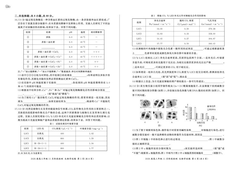四川省百师联盟2026届高三年级11月阶段检测生物_251115四川省百师联盟2026届高三年级11月阶段检测（全科）