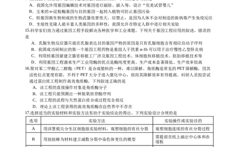 四川省绵阳外国语学校2024-2025学年高二下学期期末模拟考试生物试题_2025年6月_250630四川省绵阳外国语学校2024-2025学年高二下学期期末模拟考试试题