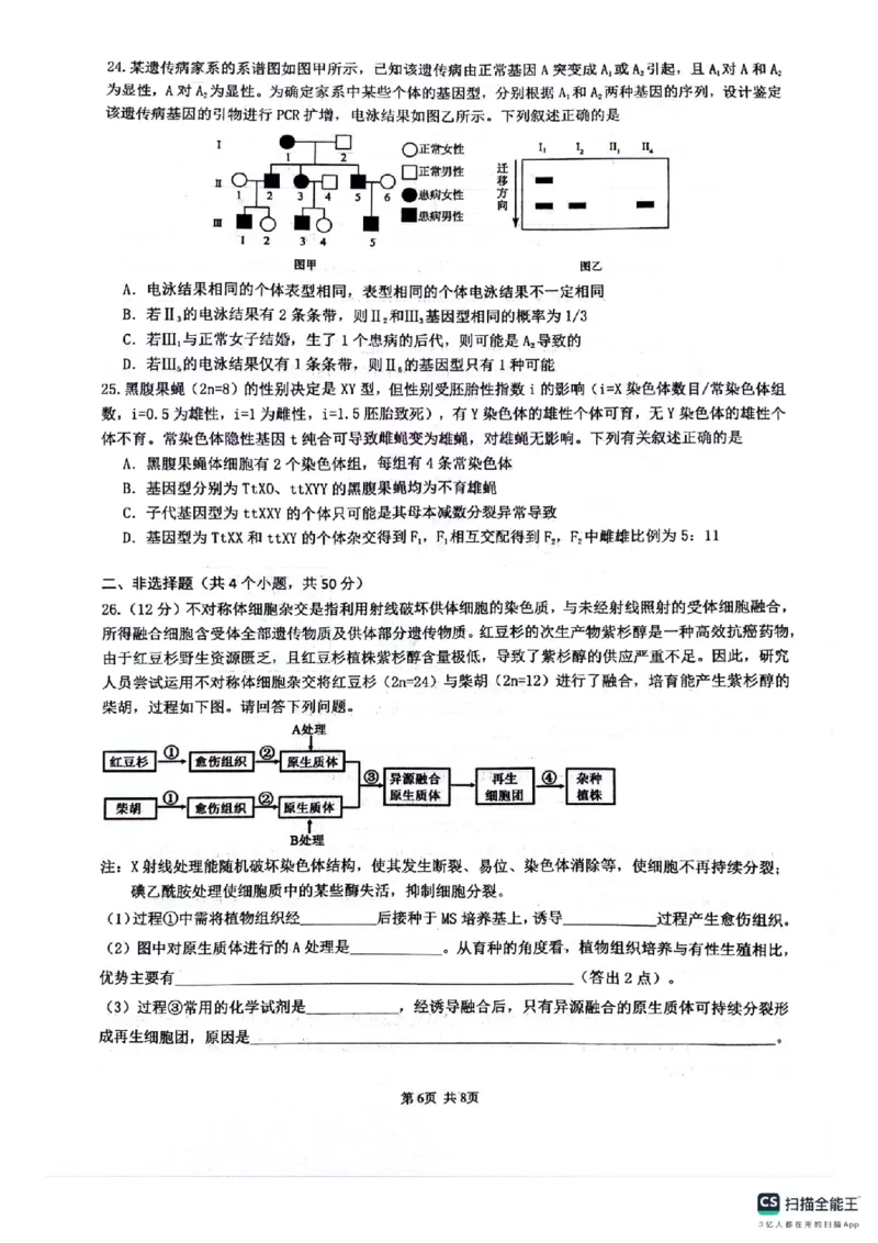 四川省绵阳南山中学2024-2025学年高二下学期6月月考生物+答案_2025年6月_250628四川省绵阳南山中学2024-2025学年高二下学期6月月考（期末热身考试）（全）