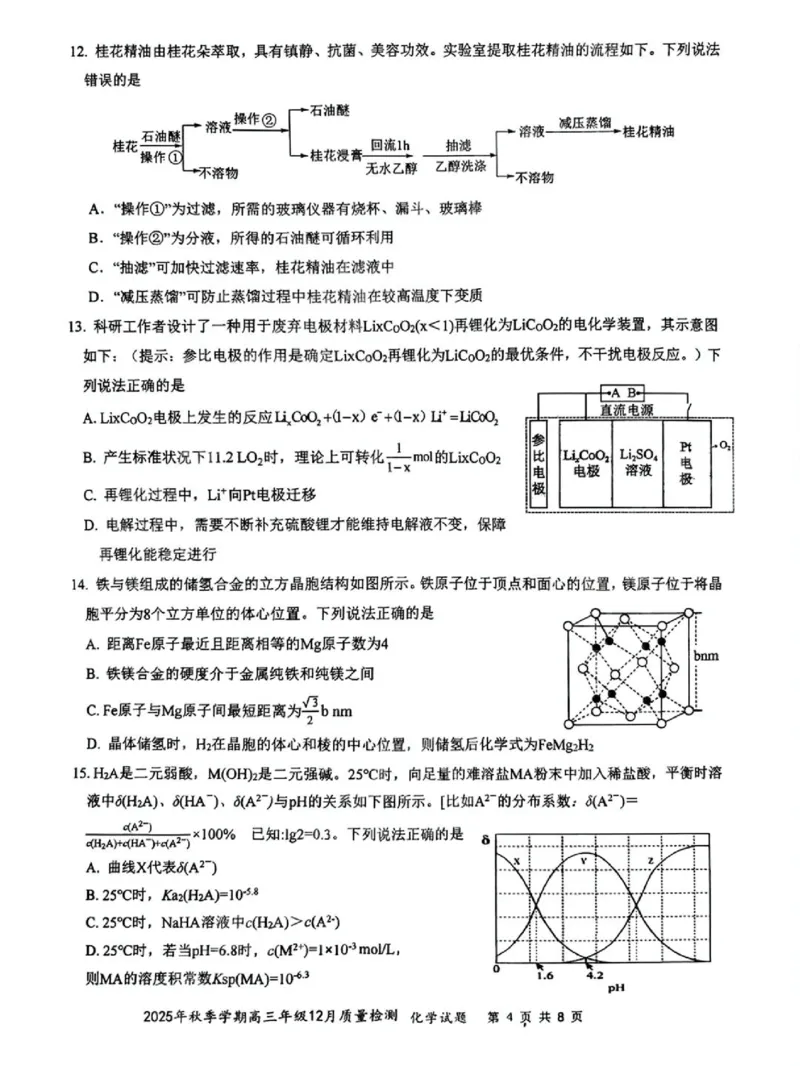 十一校化学试卷_2025年12月_251211湖北省十一校2025-2026学年高三上学期12月质量检测（全科）_湖北省十一校2025-2026学年高三上学期12月质量检测化学