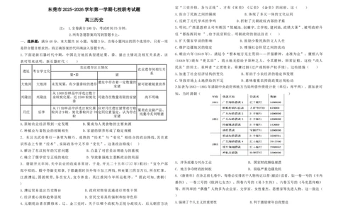 东莞市2025-2026学年第一学期七校联考试题高三历史_2025年12月_251210广东省东莞市七校2025-2026学年高三上学期12月联考（全科）