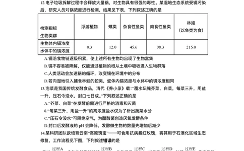 云南省昆明2024-2025学年高二下学期期末质量监测生物试卷（含答案）_2025年7月_250705云南省昆明2024-2025学年高二下学期期末质量监测（全科）