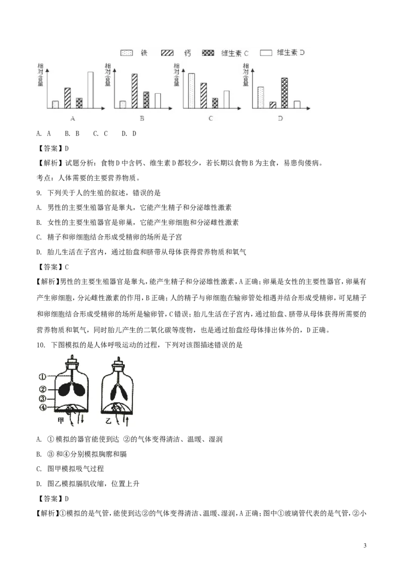 湖南省衡阳市2018年中考生物真题试题（含解析）_中考真题_8.生物中考真题2015-2024年_2018年全国中考生物141份