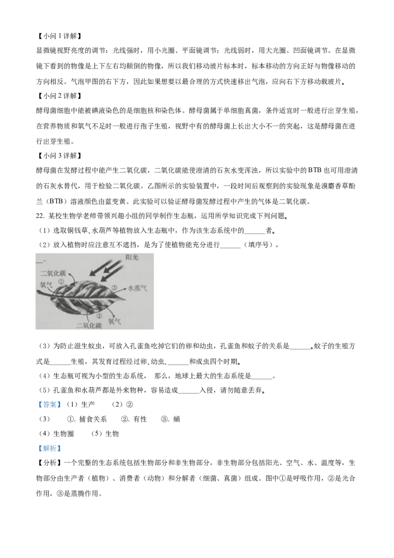 精品解析：2022年吉林省大安市中考生物真题（解析版）_中考真题_8.生物中考真题2015-2024年_2022年全国中考生物114份14