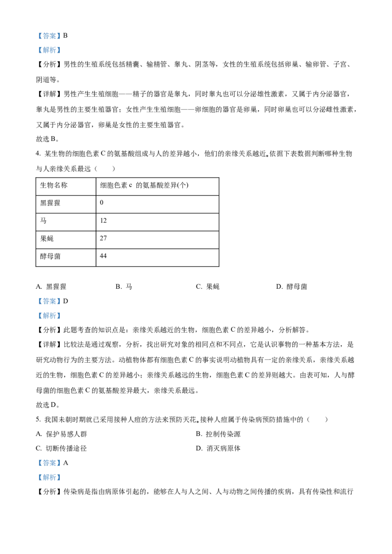 精品解析：2022年吉林省大安市中考生物真题（解析版）_中考真题_8.生物中考真题2015-2024年_2022年全国中考生物114份14
