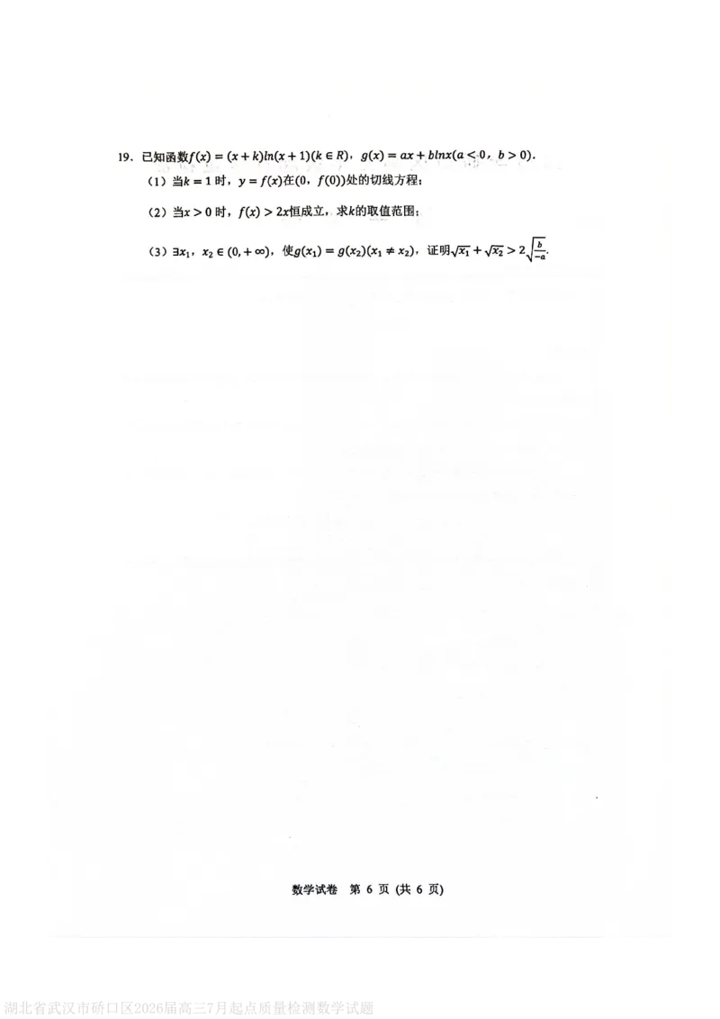 湖北省武汉市硚口区2026届高三7月起点质量检测数学试题_2025年7月_250728湖北省武汉市硚口区2025-2026学年高三上学期7月起点质量检测（全科）_0823204624