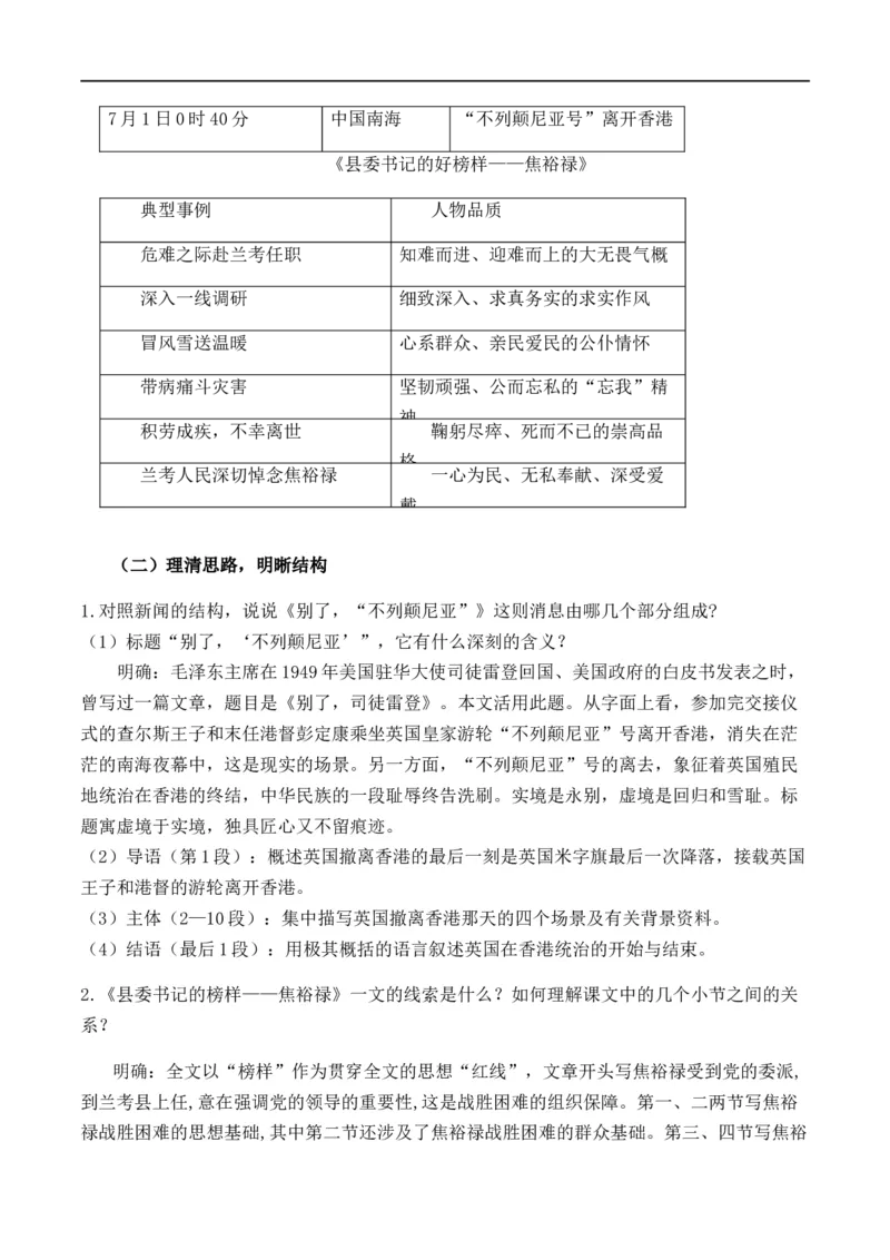 特级教师课堂《别了，&ldquo;不列颠尼亚&rdquo;》《县委书记的好榜样&mdash;&mdash;焦裕禄》（教学设计）高中语文选择性必修上册同步教学（统编新版）_4-教培资料-26年最新资料-同步更新_教案第2套