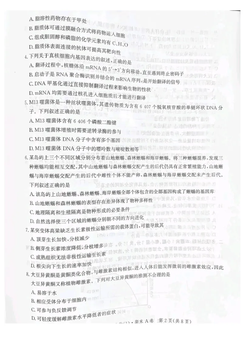 河北省省级联测2024-2025学年高二下学期6月期末考试生物（含答案）_2025年6月_250620河北省省级联测2024-2025学年高二下学期6月期末考试（全科）