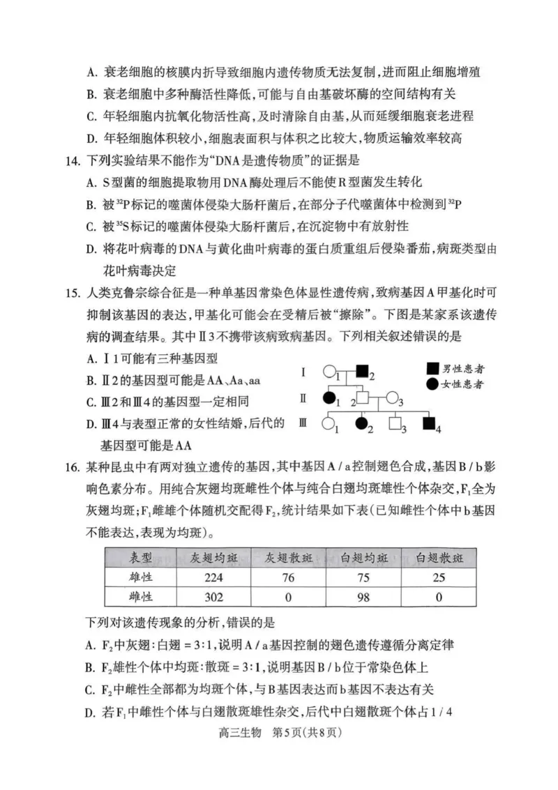 山西省吕梁市2025-2026学年高三上学期阶段性测试生物试题（含答案）_251102山西省吕梁市2025-2026学年高三上学期阶段性测试（全科）