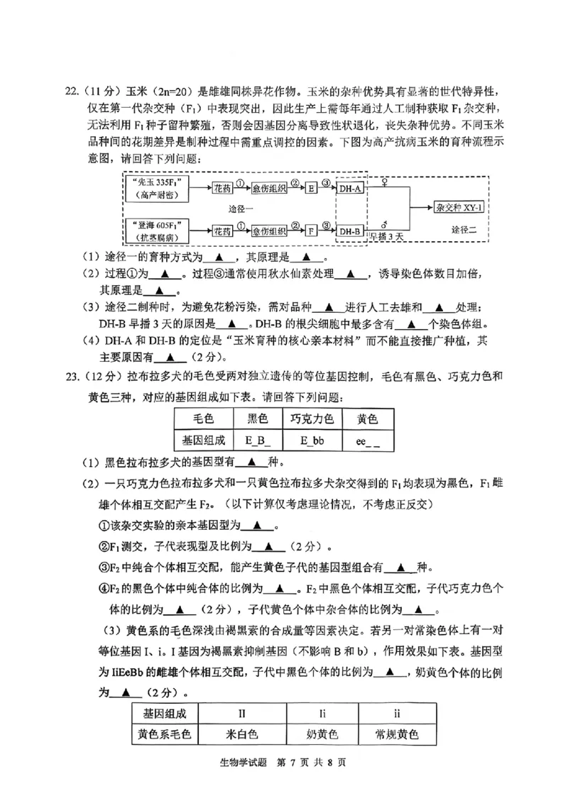 江苏省徐州市2025-2026学年高三上学期期中抽测生物试题（含答案）_251108江苏省徐州市2025-2026学年高三上学期11月期中
