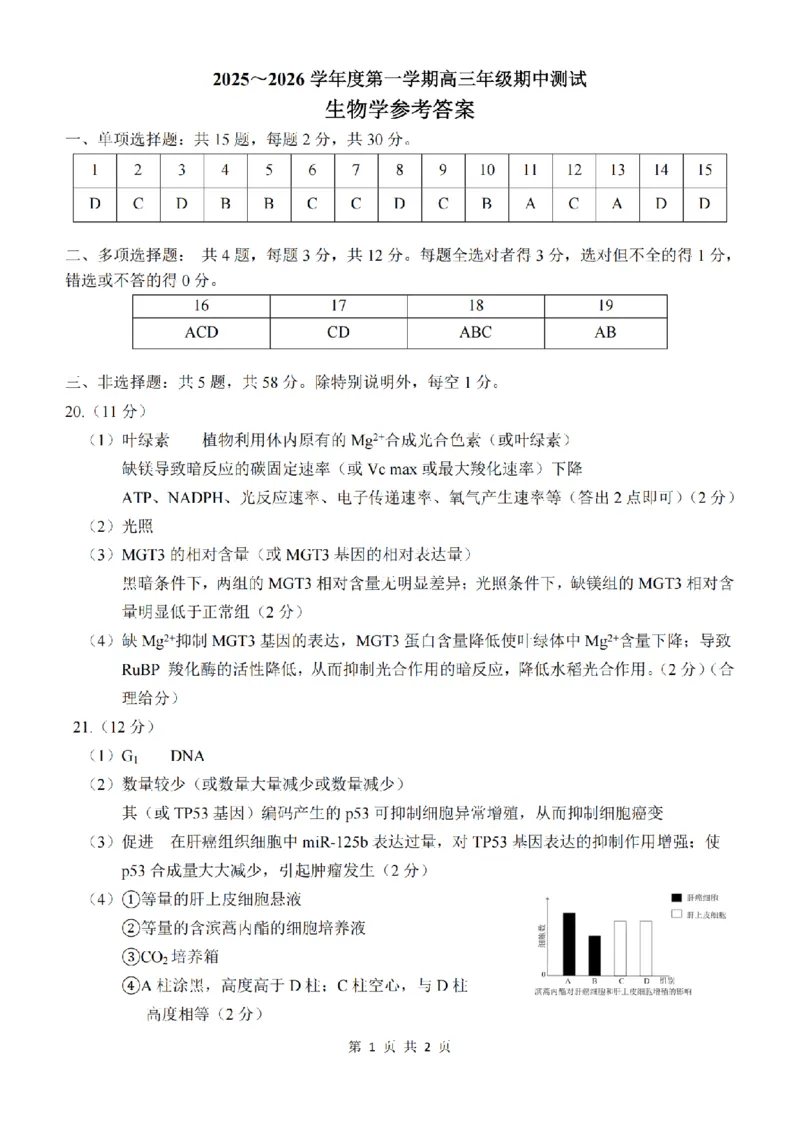 江苏省徐州市2025-2026学年高三上学期期中抽测生物试题（含答案）_251108江苏省徐州市2025-2026学年高三上学期11月期中