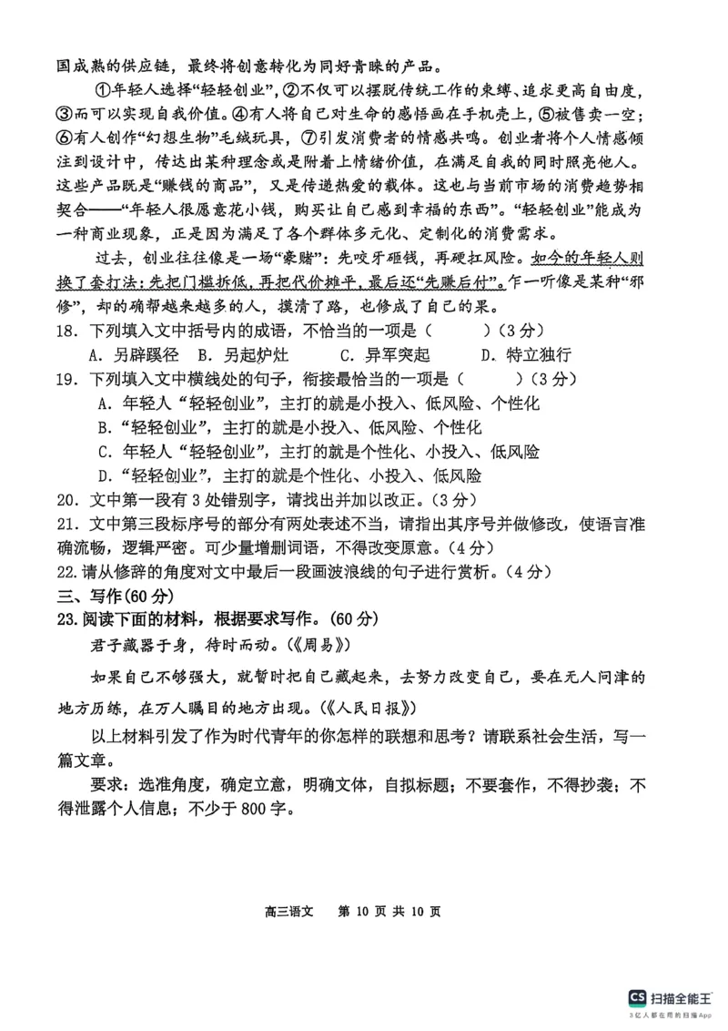 河南省濮阳外国语学校2025-2026学年高三上学期10月月考语文试题（含解析）_251102河南省濮阳外国语学校2025-2026学年高三上学期10月月考