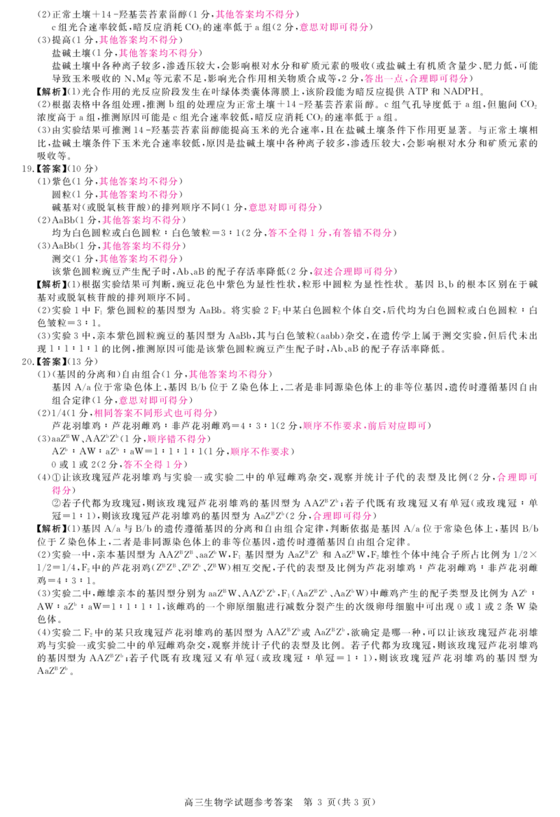 安徽省华师联盟2026届高三第一学期11月质量检测-生物答案_251115安徽省华师联盟2026届高三第一学期11月质量检测（全科）