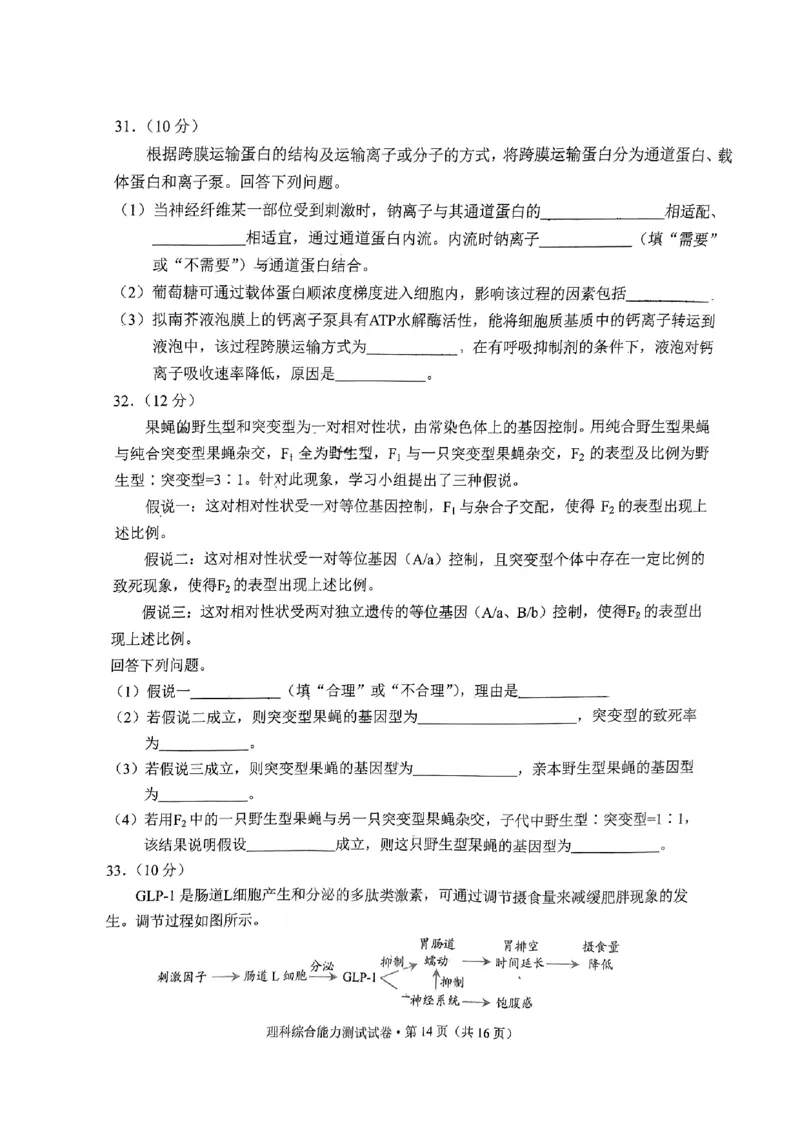 2024届云南省昆明市高三&ldquo;三诊一模&rdquo;摸底诊断测试理综试卷_2024届云南省昆明市高三&ldquo;三诊一模&rdquo;摸底诊断测试_云南省昆明市2024届高三&ldquo;三诊一模&rdquo;摸底诊断测试理综