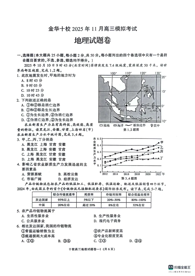 浙江省金华市十校2025-2026学年高三上学期11月模拟考试地理试题（含答案）_251107浙江省金华市十校2025-2026学年高三上学期11月模拟考试（全科）
