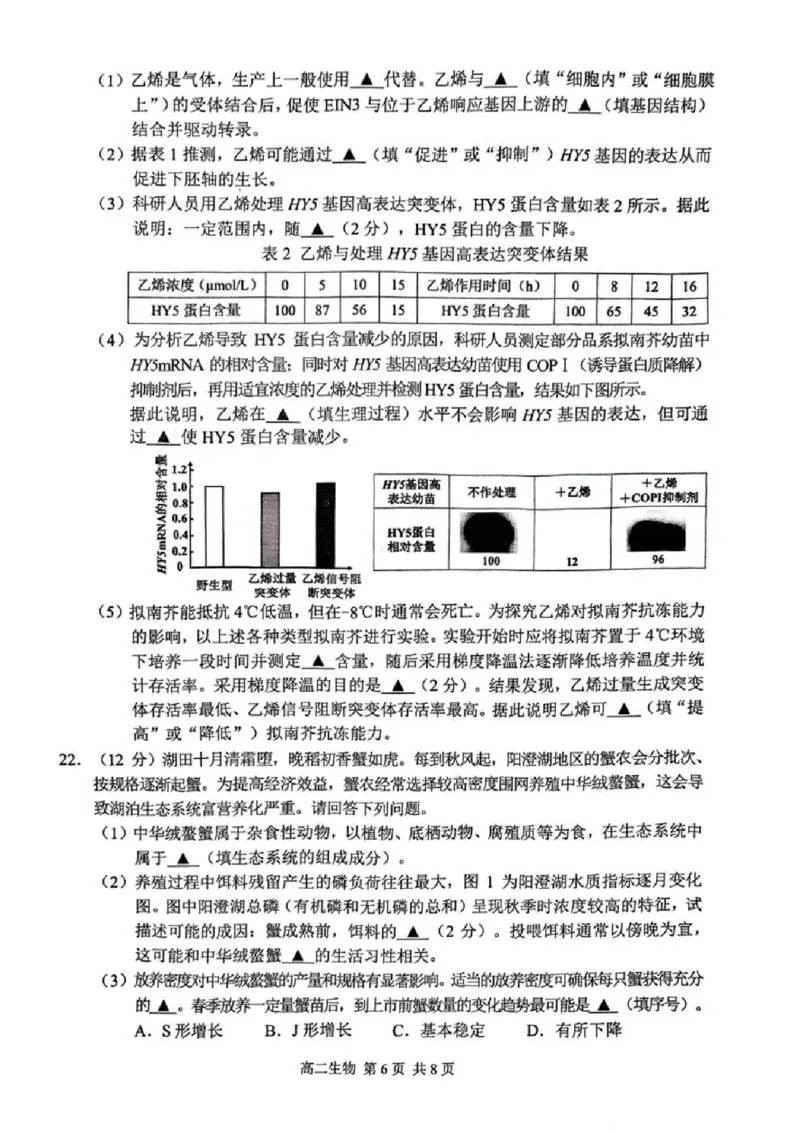 江苏省苏州市2024-2025学年高二下学期学业质量阳光指标调研生物试卷（含答案）_2025年6月_250626江苏省苏州市2024-2025学年高二下学期学业质量阳光指标调研（全科）