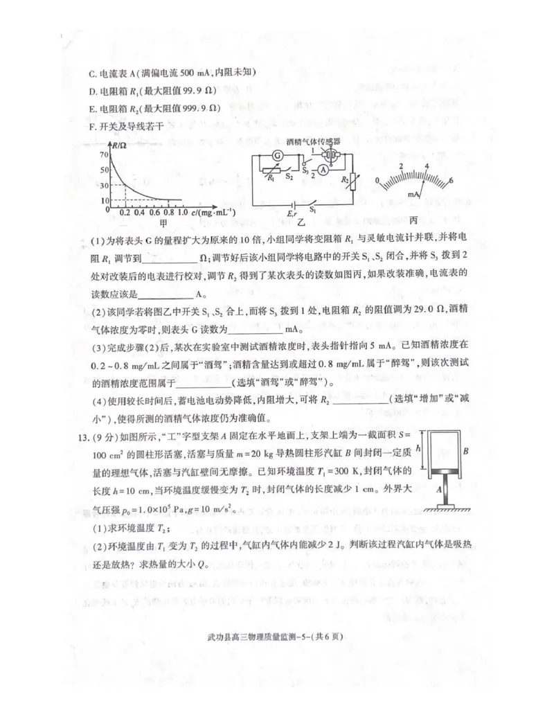 武功县2026届11月高三质量监测物理_251113陕西省咸阳市武功县2026届11月高三质量监测（全科）