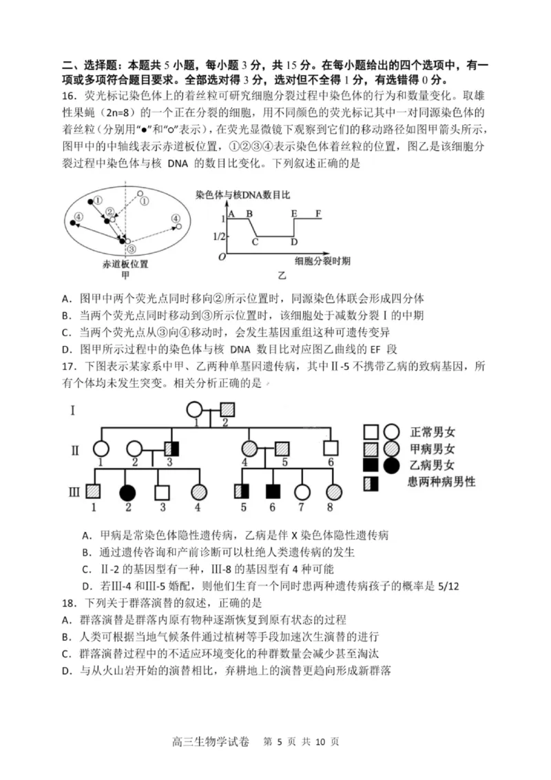 大连滨城高中联盟2025-2026学年度上学期高三期中Ⅱ考试生物_2025年12月_251205大连滨城高中联盟2025-2026学年度上学期高三期中Ⅱ考试（全科）