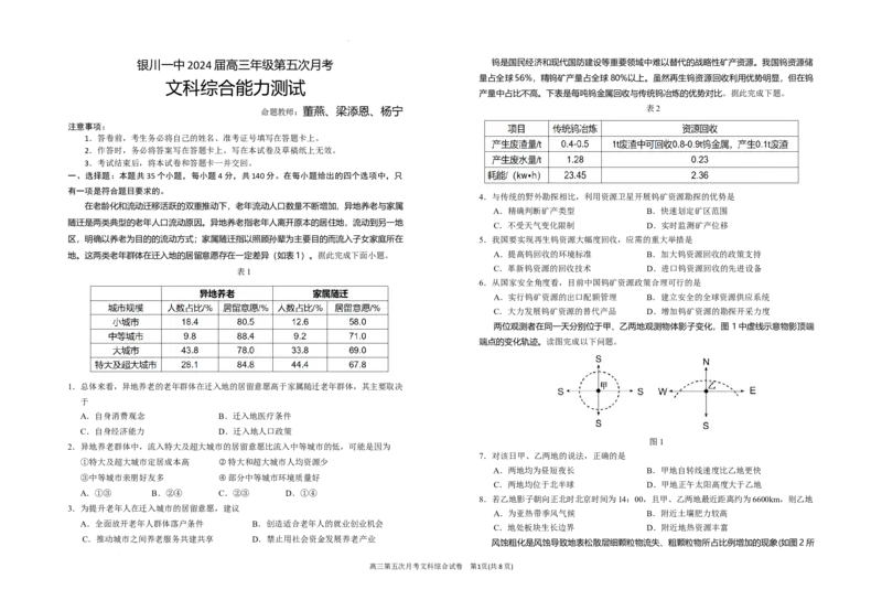 2024届高三第五次月考文综试卷_2024年1月_01每日更新_4号_2024届宁夏银川市银川一中高三上学期第五次月考_宁夏银川市银川一中2024届高三上学期第五次月考文综