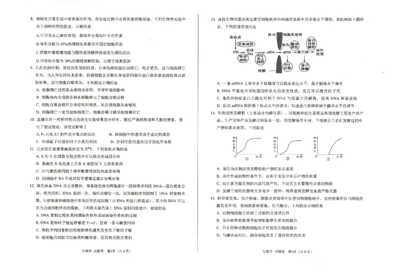 绵阳市高中2022级第一次诊断性考试生物（含答案）_251104四川省绵阳市高中2022级第一次诊断性考试（全科）