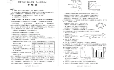 绵阳市高中2022级第一次诊断性考试生物（含答案）_251104四川省绵阳市高中2022级第一次诊断性考试（全科）