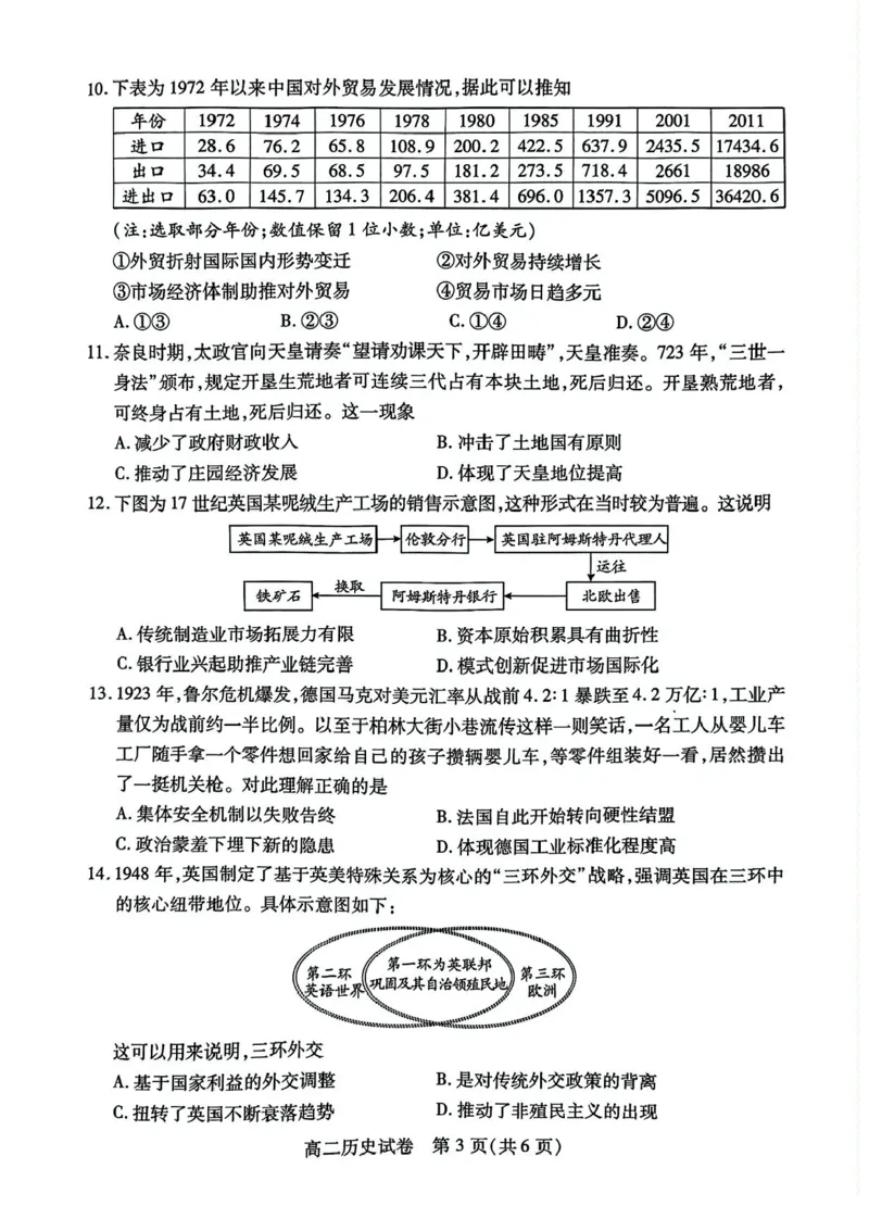 湖北省荆州市2024-2025学年高二下学期7月期末质量检测历史试题（含答案）_2025年7月_250702湖北省荆州市2024-2025学年高二下学期7月期末考试（全科）