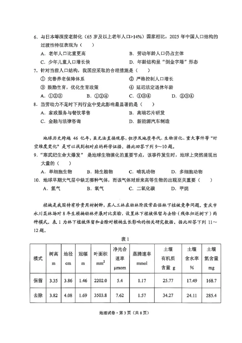 大理州2026届高中毕业生第一次复习统一检测地理_251117云南省大理州2026届高中毕业生第一次复习统一检测（全科）