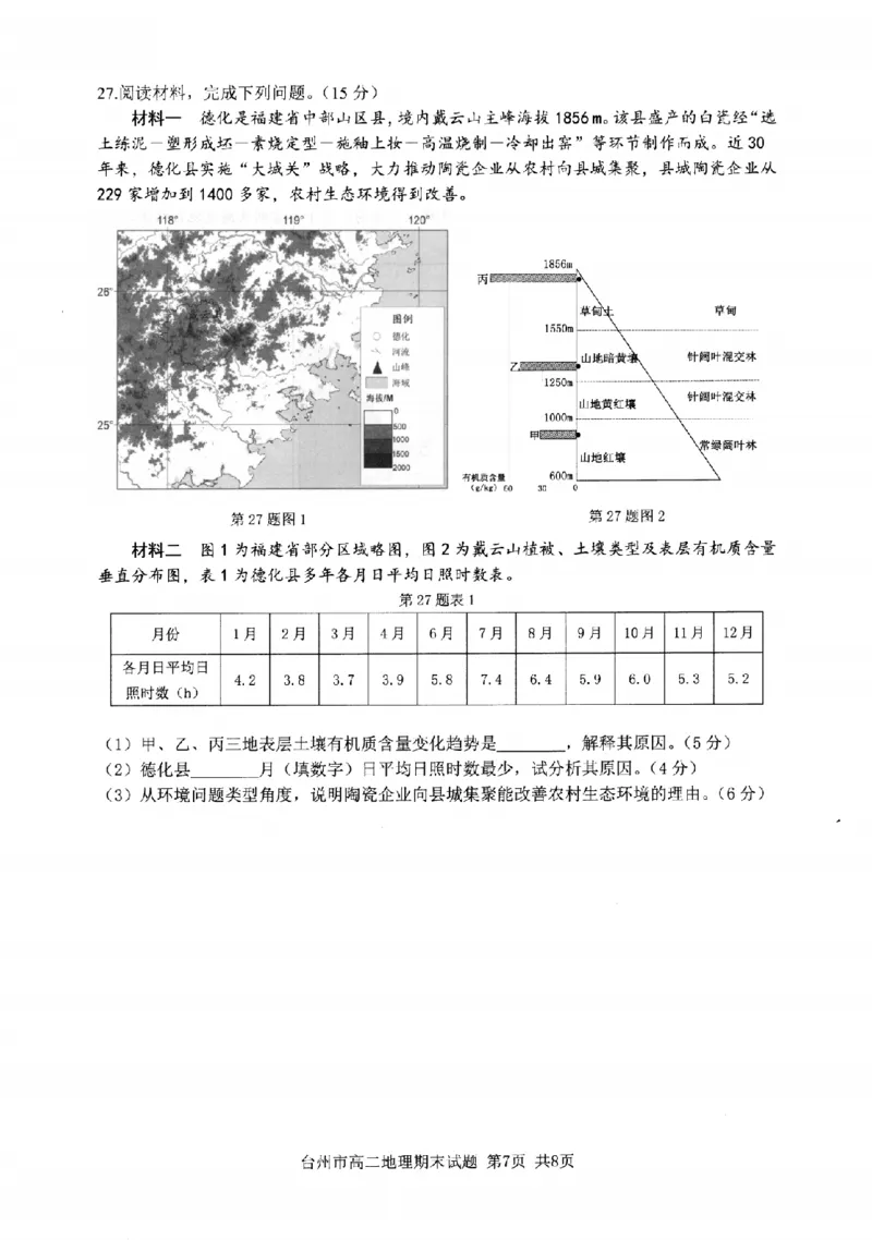 地理卷-2506台州高二期末_2025年6月_250628浙江台州市2024-2025学年高二下学期6月期末（全科）