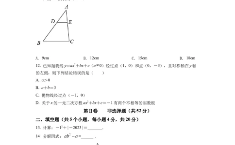 精品解析：2022年四川省凉山州中考数学真题（原卷版）_中考真题_2.数学中考真题2015-2024年_2022中考数学真题145份13