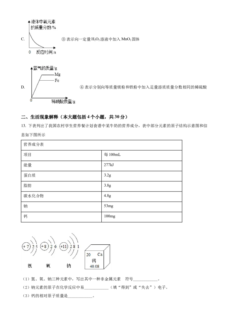 精品解析：2022年四川省南充市中考化学真题（原卷版）_中考真题_5.化学中考真题2015-2024年_2022年中考化学真题（127份）14
