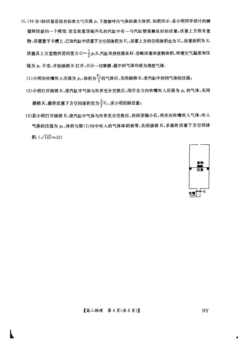 河南省南阳市九师联盟2024-2025学年高二下学期6月期末考试物理试题（含答案）_2025年6月_250619河南省南阳市九师联盟2024-2025学年高二下学期6月期末（全科）