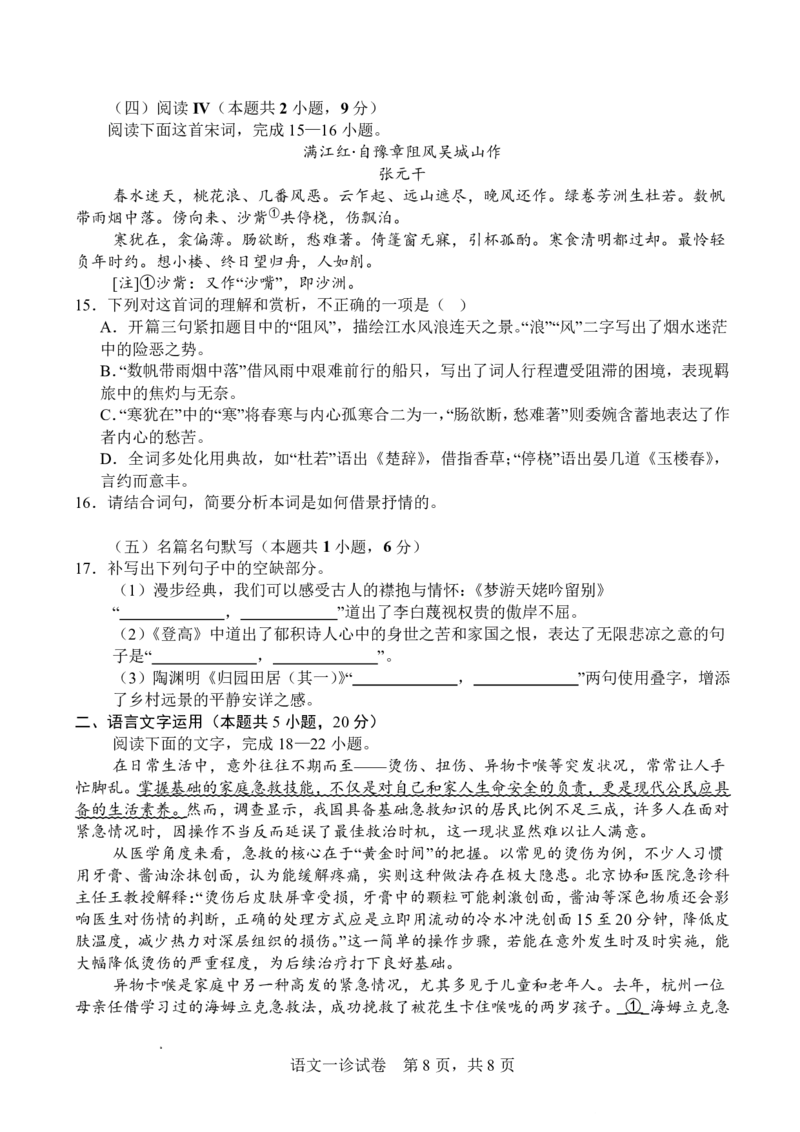 字节精准教育联盟&middot;NCS高2026届高考适应性考试（一诊）语文_251127四川省字节精准教育联盟&middot;NCS高2026届高考适应性考试（一诊）（全科）