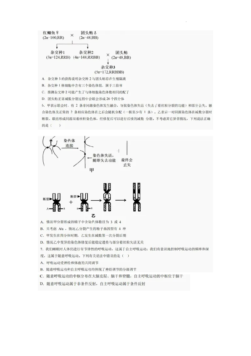 巴中市普通高中2022级&ldquo;三诊&rdquo;考试生物_2025年6月_250601四川省巴中市普通高中2022级&ldquo;三诊&rdquo;考试（全科）_巴中市普通高中2022级&ldquo;三诊&rdquo;考试生物