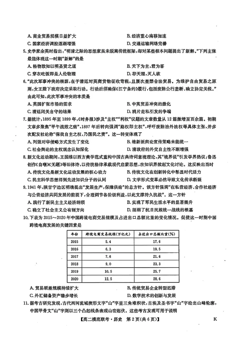 九师联盟2024-2025学年高二下学期6月摸底联考历史试题（含答案）_2025年6月_250613九师联盟2024-2025学年高二下学期6月摸底联考（全科）(1)