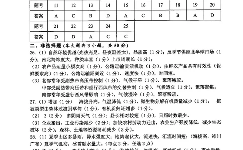 地理答案-2506台州高二期末_2025年6月_250628浙江台州市2024-2025学年高二下学期6月期末（全科）